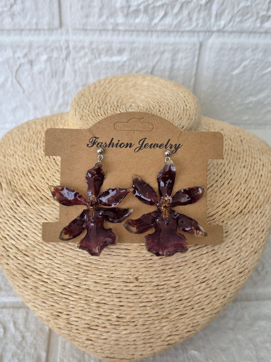 Oncidium Orchid 🤎 Golden Red Star Earrings