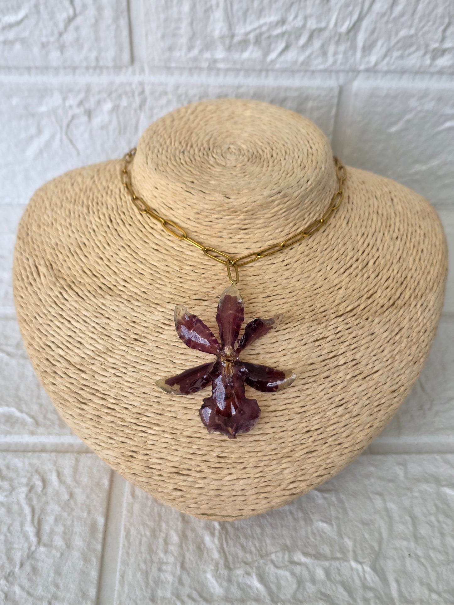 Oncidium Orchid 🤎 Golden Red Star Necklace